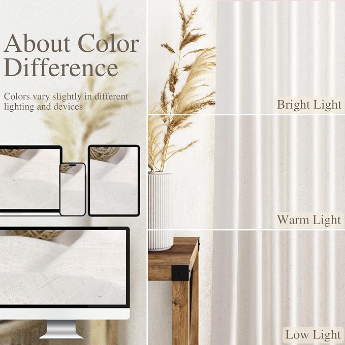 Ivory White Curtains 96 Inches Long 2 Panels - Image 5