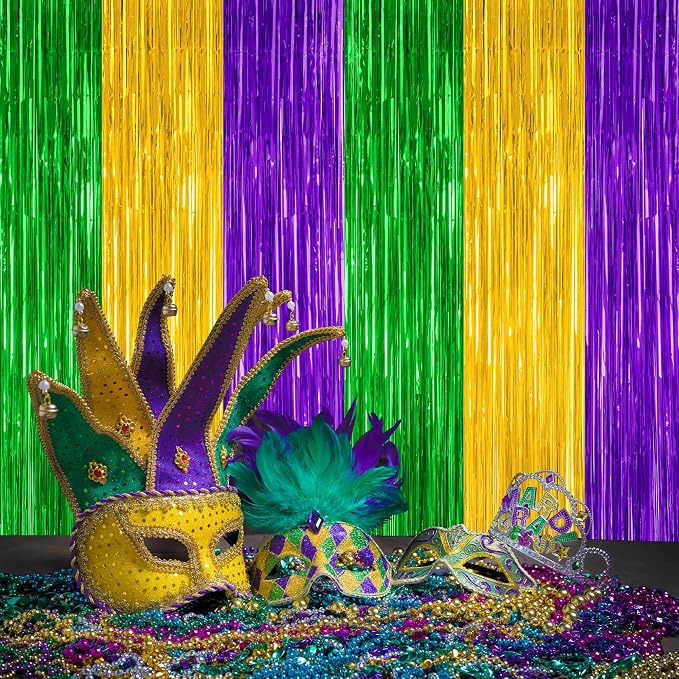 ZATAYE 2 Pack Purple Gold Green Foil Curtain Streamer Decorations | Purple Gold - Image 7