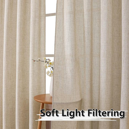 Tollpiz Linen Curtain Bedroom Rod Pocket Semi Sheer Curtains Burlap Light - Image 2