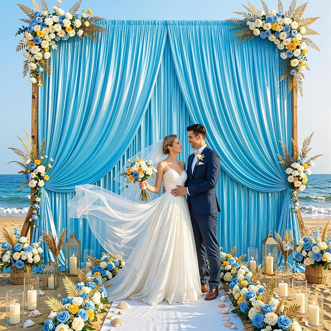 10x10ft Sky Blue Glitter Backdrop Curtain - Image 7