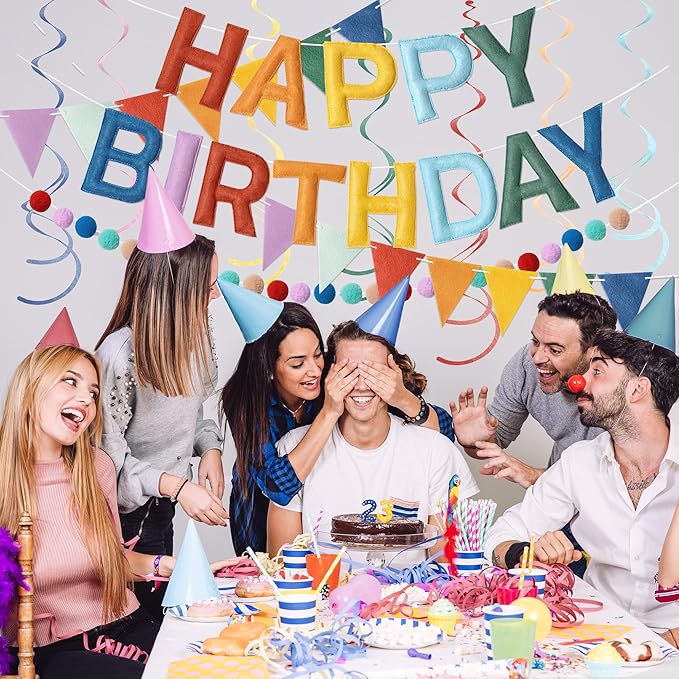 Kriyokiaa Retro Boho Rainbow Happy Birthday Banner Set - Image 6