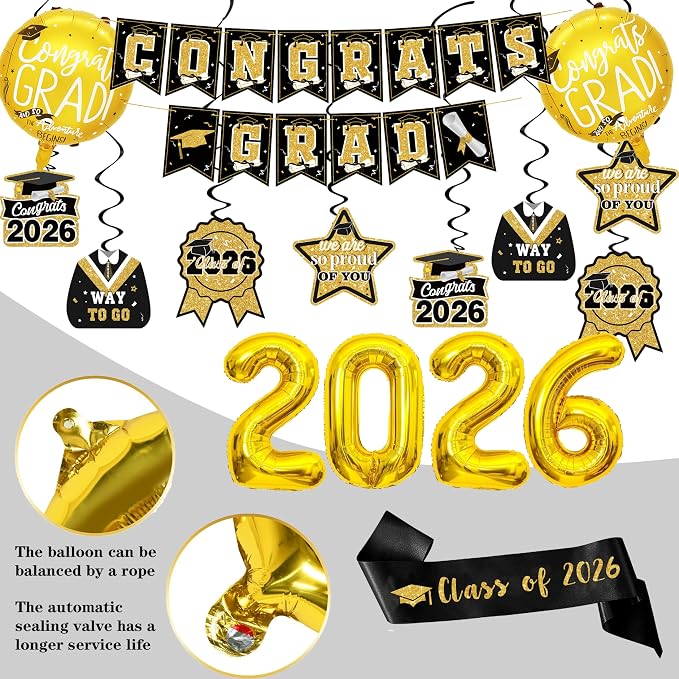 Black and Gold Graduation Decorations 2026 Class of 2026 Decorations - Image 5