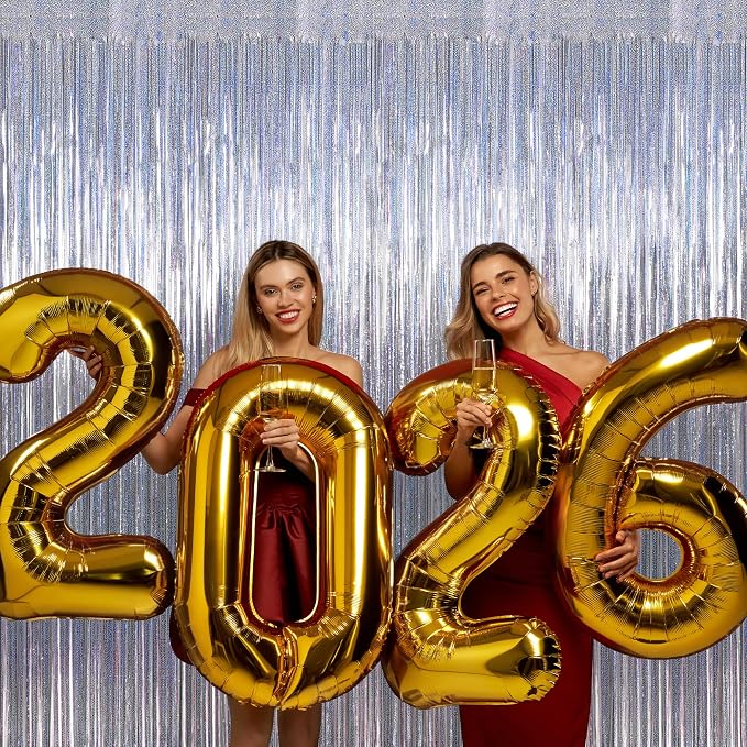 ZATAYE 8 Pack Glitter Silver New Years Eve Foil Curtain Decorations | Glitter - Image 5