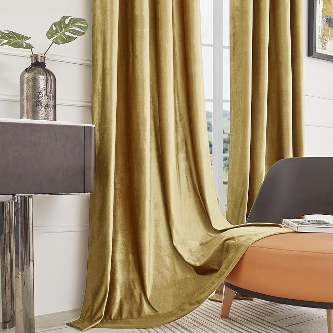 BULBUL Velvet Gold Grommet Blackout Curtains 84 inch Length - Image 6