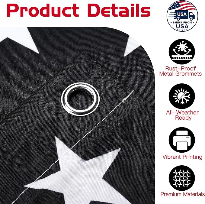 Custom Black and White American US Flag - Image 4