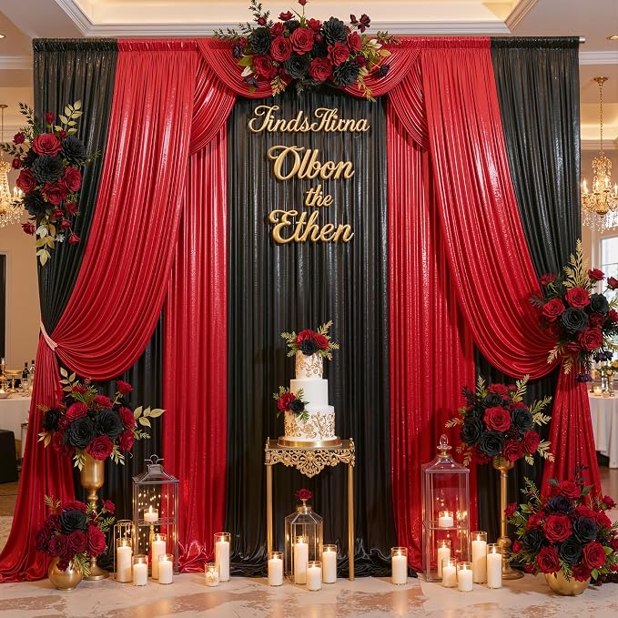 20ft x 10ft Red Black Sequin Backdrop Curtain - Image 5