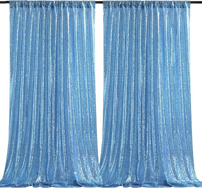 Baby Blue Sequin Backdrop Curtains 2 Pcs 5ftx8ft Sparkle Backdrop Drapes | by B-COOL