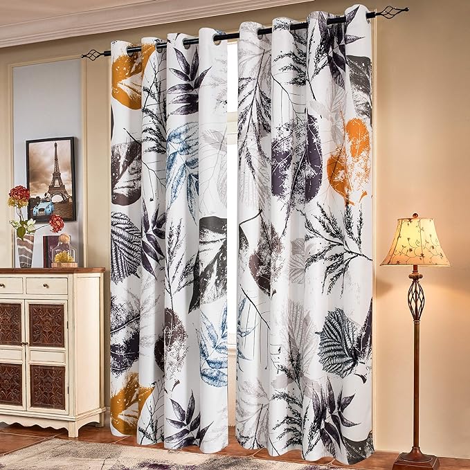 SUBRTEX Light Flitering Curtains 52Wx84L, Room Darkening Vibrant Floral Drapes by Subrtex