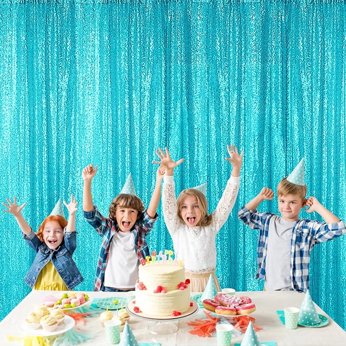 Sugargirl Turquoise Sequin Backdrop Curtain 8FTx8FT Glitter Turquoise - Image 3