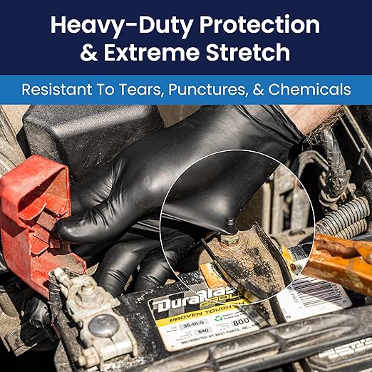 Adenna Dark Light Bulk Disposable Nitrile Gloves – 9 Mil, Heavy Duty Work Rubber Glove with Textured Grip, Non-Latex & Powder Free, Case of 1000, Medium, Black