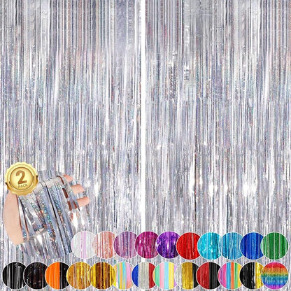 Silver Party Streamers 2Pack Metallic Tinsel Foil Fringe Curtains 3.3X 8.3ft by UWPVOWSR