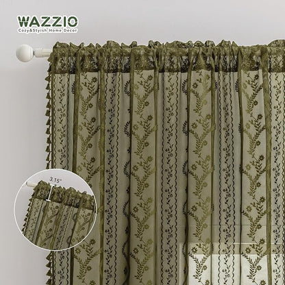 WAZZIO Boho Lace Curtains 2 Panels 63 Inch -Victorian Sheer Panel Drape French - Image 7