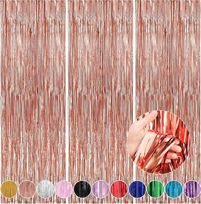 7 Pack 3.3 x 9.9 ft Rose Gold Fringe Backdrop Streamers Party Decorations | by Crosize