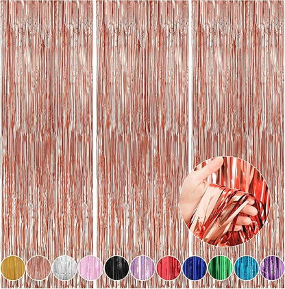 7 Pack 3.3 x 9.9 ft Rose Gold Fringe Backdrop Streamers Party Decorations | by Crosize
