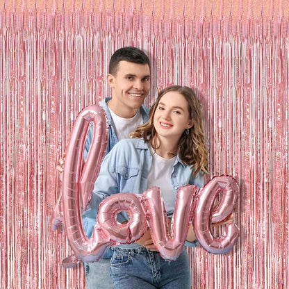 BRAVESHINE Tinsel Backdrop, Rose Gold Foil Fringe Curtains | 2 Pack | Party - Image 2