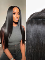 LUVME Invisible Clip in Hair Extensions Silky Straight Real Human Hair, Remy Hair Clip ins for Women, Natural Human Hair, 24 inch 110g 6Pcs, Natural Black