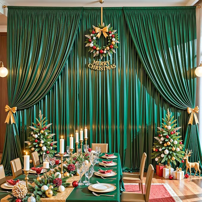 10x10 ft Dark Green Glitter Backdrop Curtain - Image 7