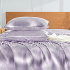 JELLYMONI 100% Natural Cotton Striped King Pillowcases Set, 2 Pack White and Purple Stripes Pattern Printed Pillow Covers with Envelope Closure(Pillows are not Included)