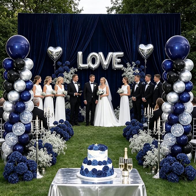 Navy Blue Black and Silver Balloon Column Stand Kit Set of 2 - Image 9