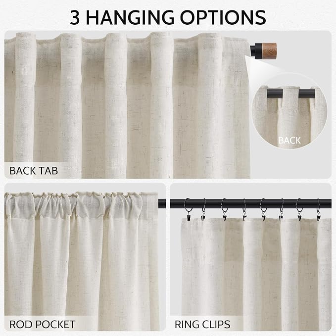 Mousse White Linen Curtains for Living Room 108 Inches Long Simple Modern Light - Image 2