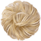 FESHFEN Messy Bun Hair Piece - Large Elastic Wavy Curly Hair Bun Scrunchies Ponytail Extensions Synthetic Chignon Hairpieces for Women, Champagne Blonde & White Blonde 1.94oz