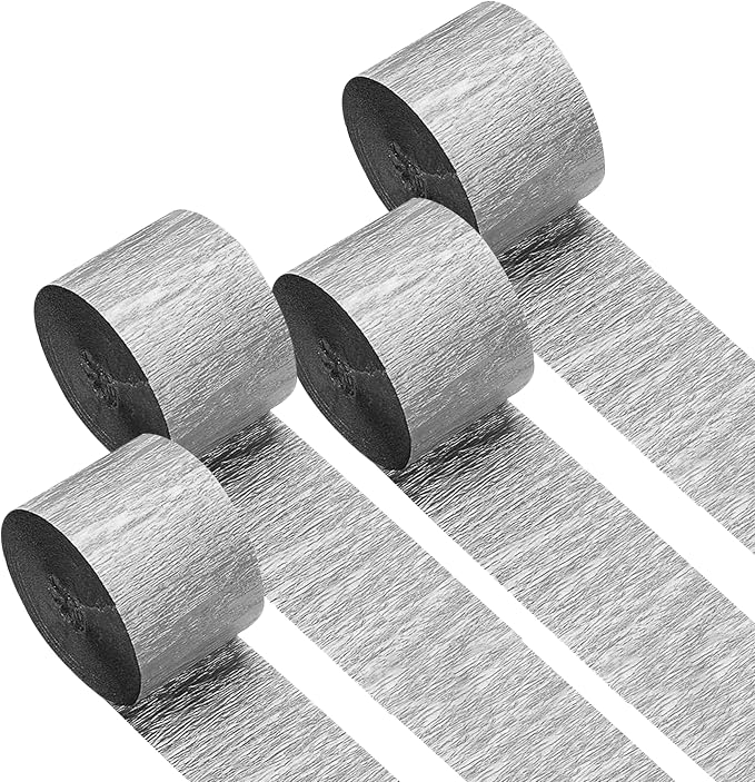 4 Silver Crepe Paper Streamers, 328ft Pack of Party Decorations | Each roll is by CaptainD%C3%A9cor