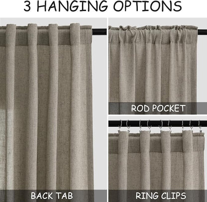 Mocha Linen Curtains 90 Inch Length 2 Panels Set - Image 2