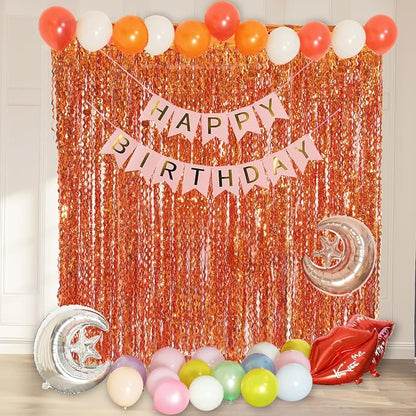 4 Pack Orange Wavy Metallic Tinsel Foil Fringe Curtains | 3.3 ft x 6.6 ft Party - Image 6