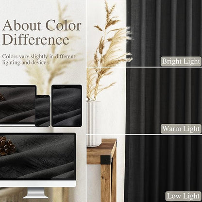 Black Kitchen Curtains 36 Inch Length Set 2 Panel Back Tab Pocket Semi Sheer - Image 4
