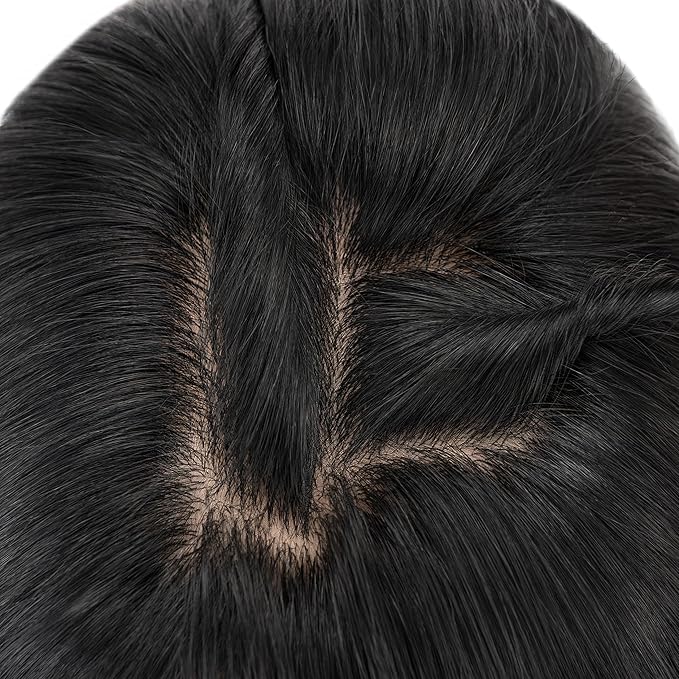 Hairro Human Hair Toppers Free Parted, 3.5x4.7" Base Hand-wovened 100% Real Hairpieces, with Invisible Clips-in for Women, for High Hairline/Adding Volume on Top, 10 Inch Jet Black