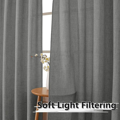 Tollpiz Linen Curtains Bedroom Rod Pocket Semi Sheer Curtain Burlap Light - Image 2