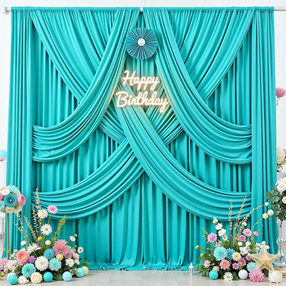 10 ft x 30 ft Wrinkle Free Turquoise Backdrop Curtain - Image 3