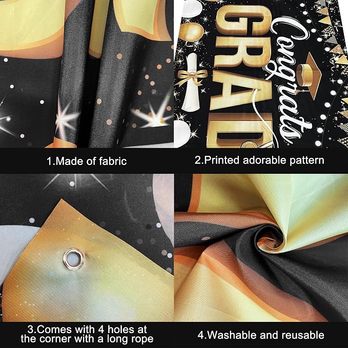 KatchOn Black and Gold Congrats Grad Banner 72x44 Inch | Graduation Decorations - Image 3