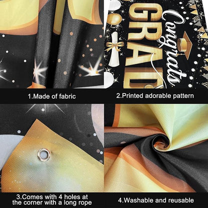 KatchOn Black and Gold Congrats Grad Banner 72x44 Inch | Graduation Decorations - Image 3