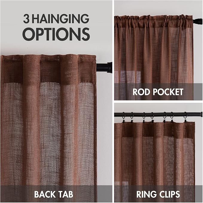 MIULEE Chocolate Brown Linen Curtains 52x84 Inch - Image 3