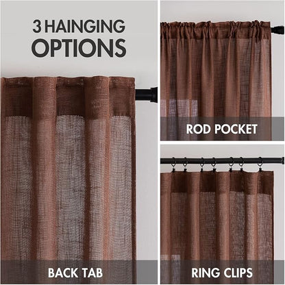 MIULEE Chocolate Brown Linen Curtains 52x63 Inch Long 2 Panels - Image 3