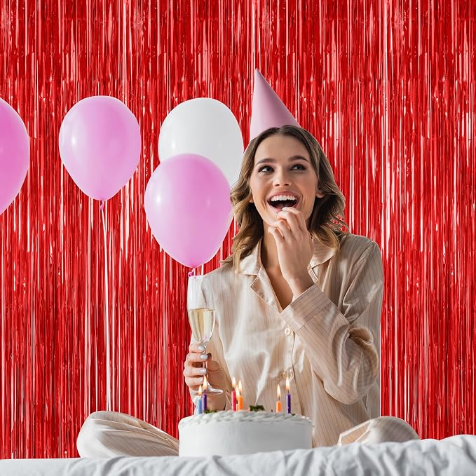 ZATAYE 12 Pack Red Valentines Christmas Foil Curtain Streamer Decorations | Red - Image 7