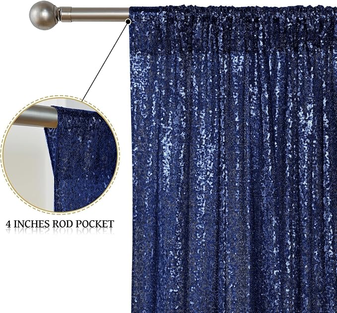 Sugargirl Navy Sequin Backdrop Curtain 3 Panels 2FTx8FT Glitter Navy Background - Image 5