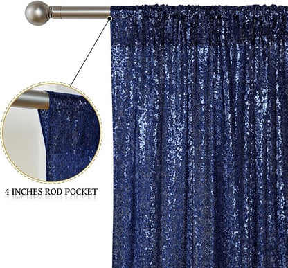 Sugargirl Navy Sequin Backdrop Curtain 4FTx8FT Glitter Navy Background Drapes - Image 5