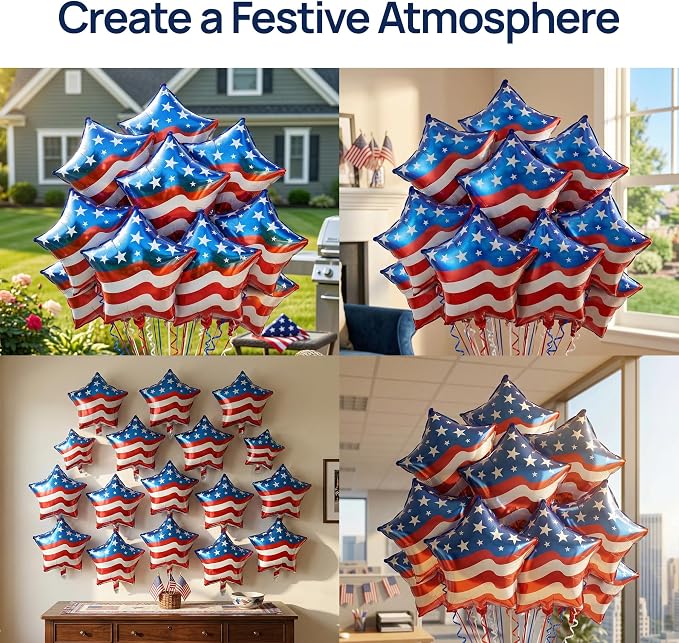 Dream Decor American Flag Star Balloons 12 Pack – 18 Inch Patriotic Foil Star - Image 2