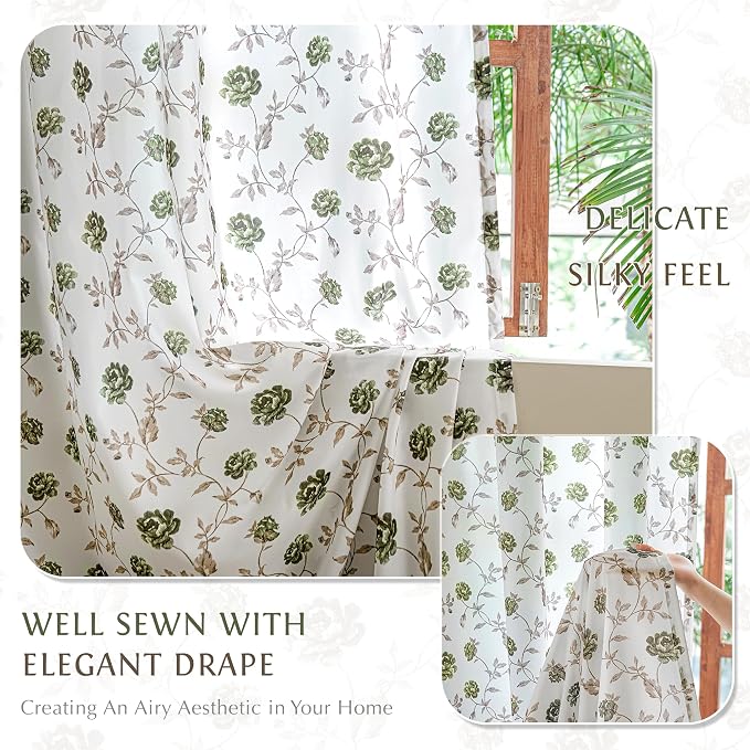 Beauoop Floral Sheer Curtains 72 Inches Long 2 Panels - Image 4