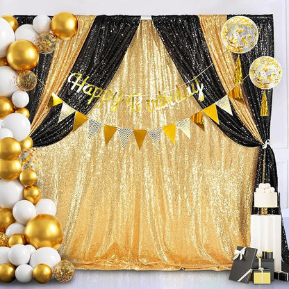 8ft x 8ft Gold Sequin Backdrop Curtain Glitter Photo Booth Backdrop | Sparkly - Image 2