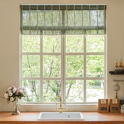 Sutuo Home Olive Green Boho Short Curtains Valance - Image 5
