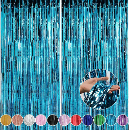Crosize 2 Pack 3.3 x 9.9 ft Blue Foil Fringe Curtains Party Decorations by Crosize