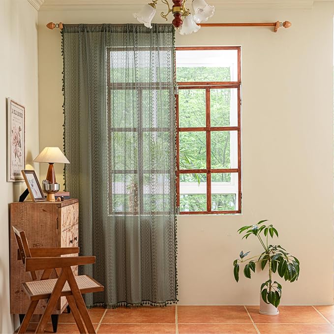 Sutuo Home Olive Green Boho Curtains 84 inches Long - Image 9