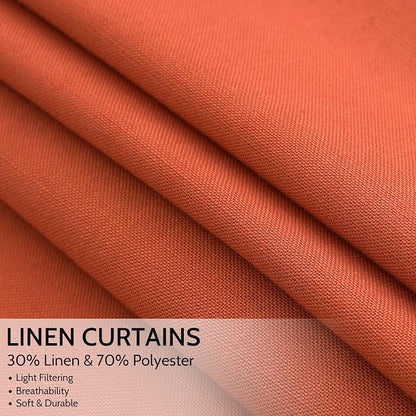 Bright Orange Linen Blend Light Filtering Back Tab Curtains 96 Inches Long - Image 2