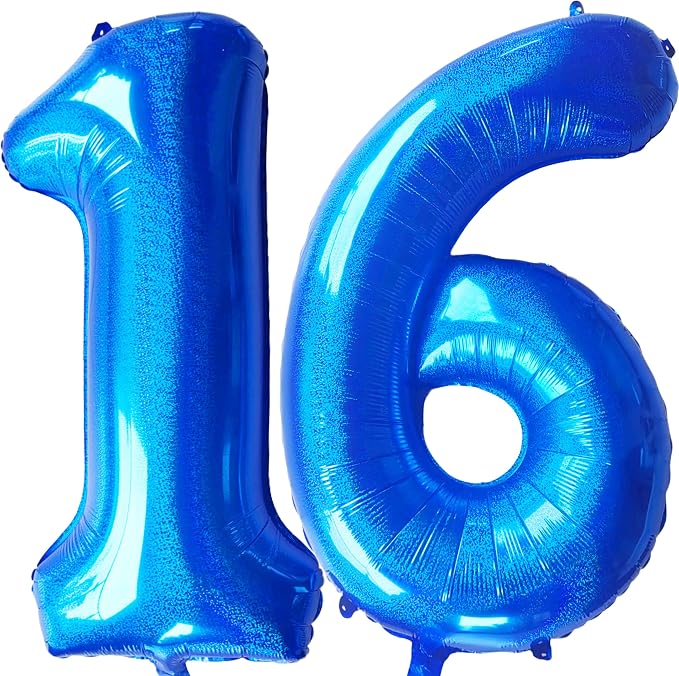 Jonhamwelbor 40 Inch Laser Blue 16 Balloon Numbers Foil Mylar Giant Balloon by Jonhamwelbor
