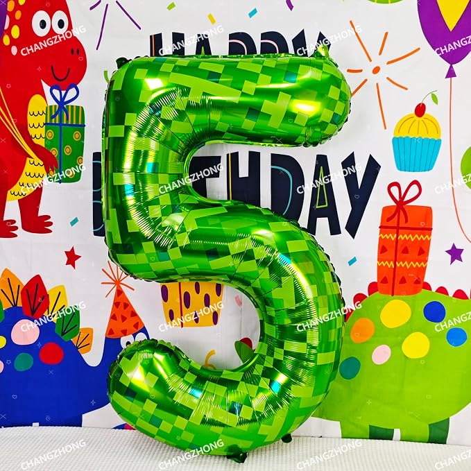 40 inch giant Green pixel miner game number 0 balloon | Large mining theme foil - Image 5