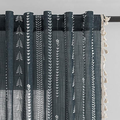 Boho Dark Grey Curtains 84 inch Long by MEETSKY