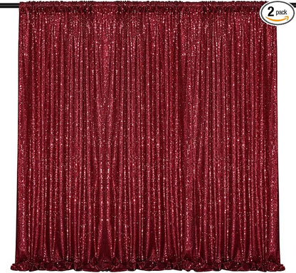 Burgundy Sequin Backdrop 2 Pcs 5FTx10FT Glitter Backdrop Curtains Birthday by SoarDream